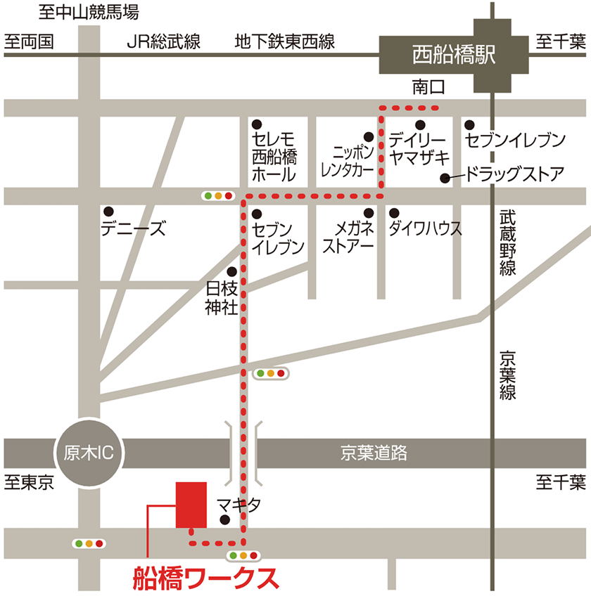 船橋ワークス周辺の地図